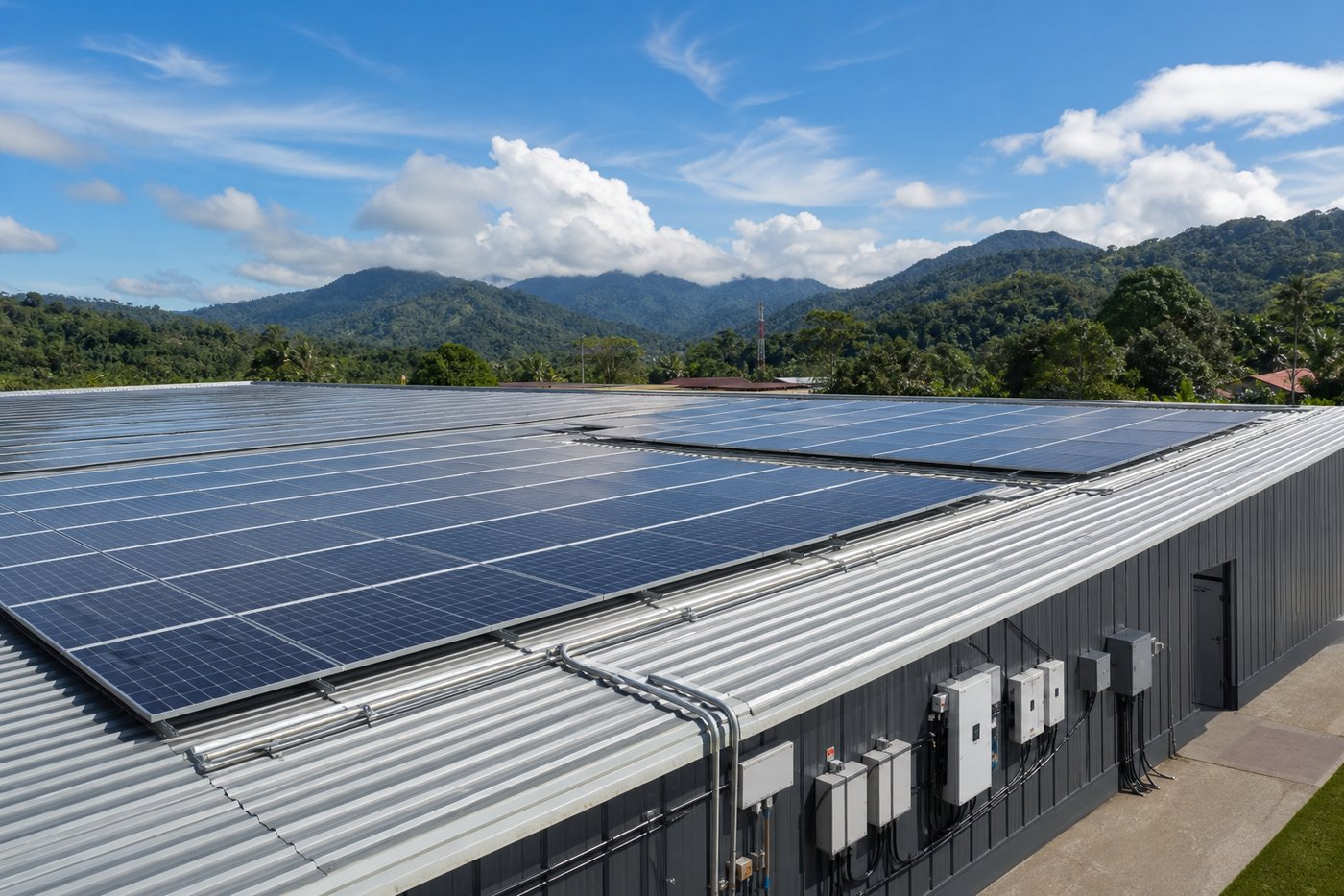 Sistema fotovoltaico instalado en techo comercial